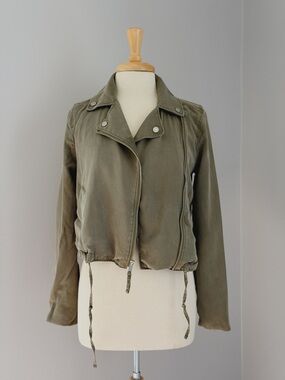 Abercrombie Soft Moto Jacket Olive Green Gray Cropped Lightweight S